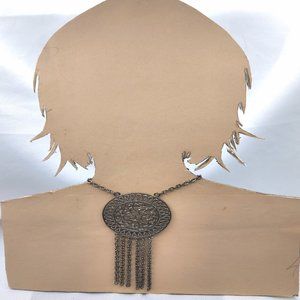 Vintage Gold Disc with Chain Tassels Chain Necklace 32”